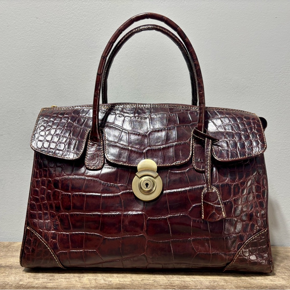Michael Rome Croc Embossed Leather Satchel - Picture 2 of 11
